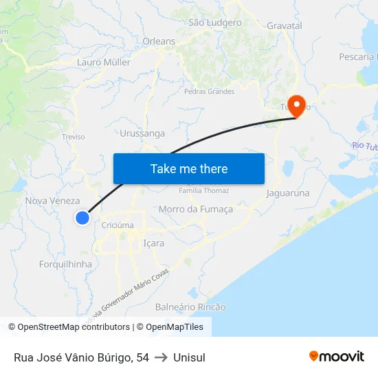 Rua José Vânio Búrigo, 54 to Unisul map