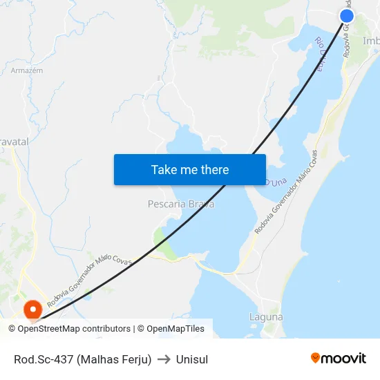 Rod.Sc-437 (Malhas Ferju) to Unisul map