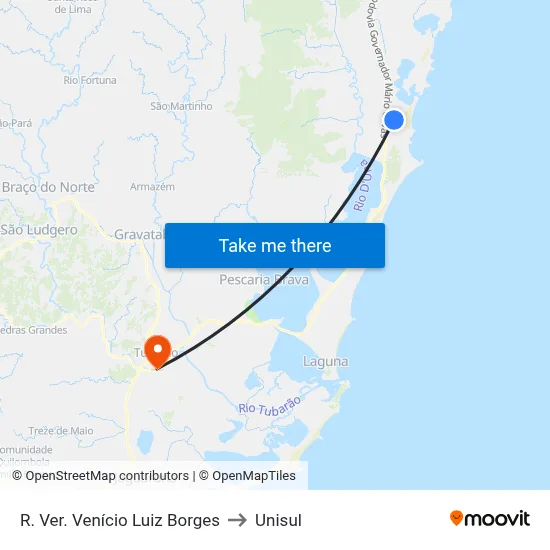 R. Ver. Venício Luiz Borges to Unisul map