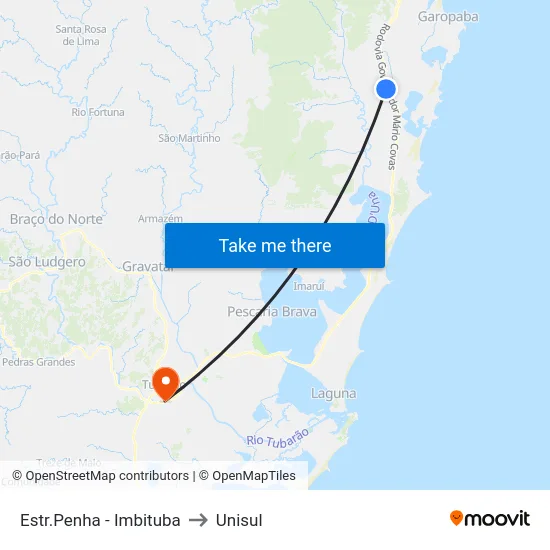 Estr.Penha - Imbituba to Unisul map