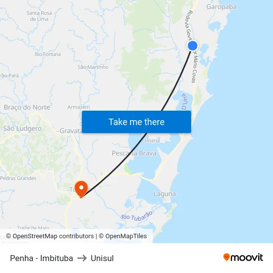 Penha - Imbituba to Unisul map