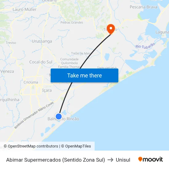 Abimar Supermercados (Sentido Zona Sul) to Unisul map
