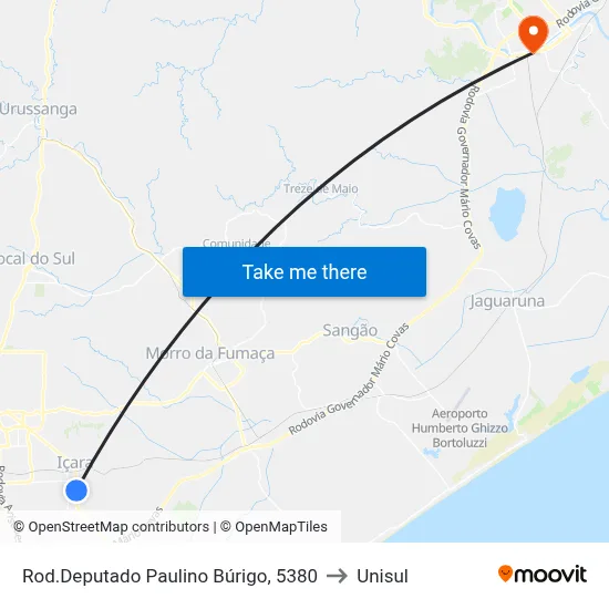 Rod.Deputado Paulino Búrigo, 5380 to Unisul map