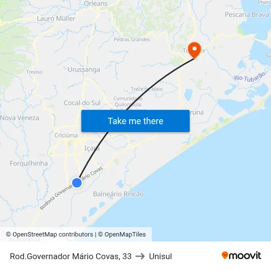 Rod.Governador Mário Covas, 33 to Unisul map
