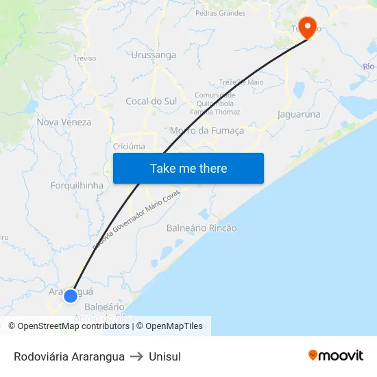 Rodoviária Ararangua to Unisul map