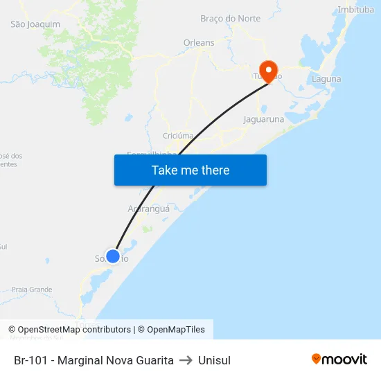 Br-101 - Marginal Nova Guarita to Unisul map