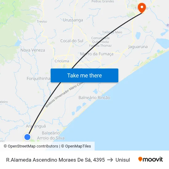 R.Alameda Ascendino Moraes De Sá, 4395 to Unisul map