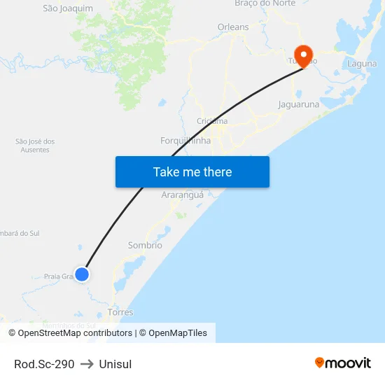 Rod.Sc-290 to Unisul map