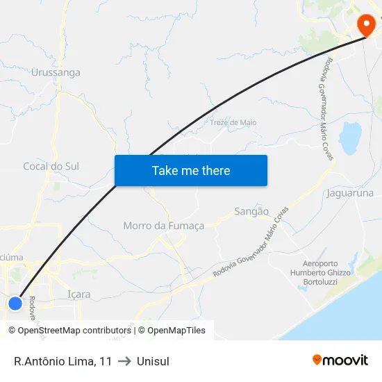 R.Antônio Lima, 11 to Unisul map