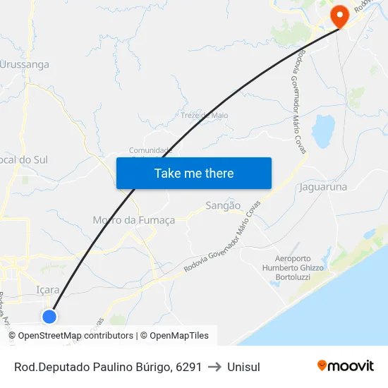 Rod.Deputado Paulino Búrigo, 6291 to Unisul map