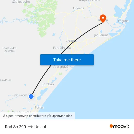 Rod.Sc-290 to Unisul map