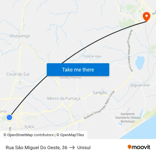 Rua São Miguel Do Oeste, 36 to Unisul map