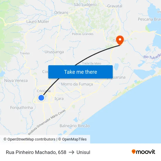 Rua Pinheiro Machado, 658 to Unisul map