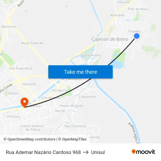 Rua Ademar Nazário Cardoso 968 to Unisul map
