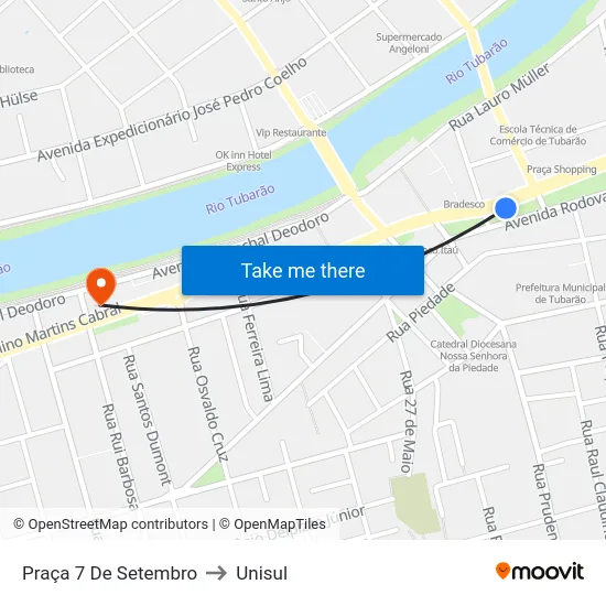 Praça 7 De Setembro to Unisul map