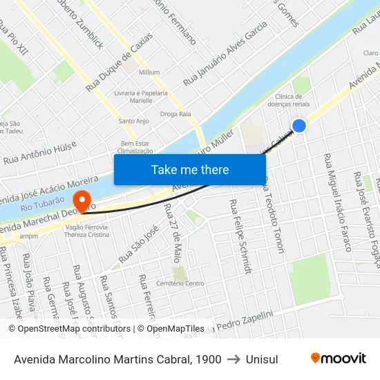 Avenida Marcolino Martins Cabral, 1900 to Unisul map