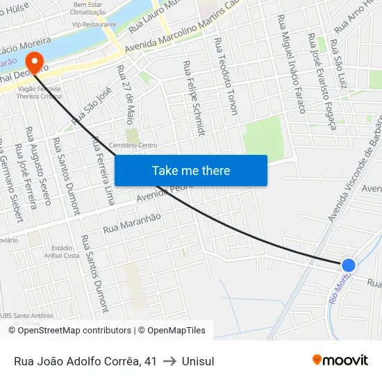 Rua João Adolfo Corrêa, 41 to Unisul map