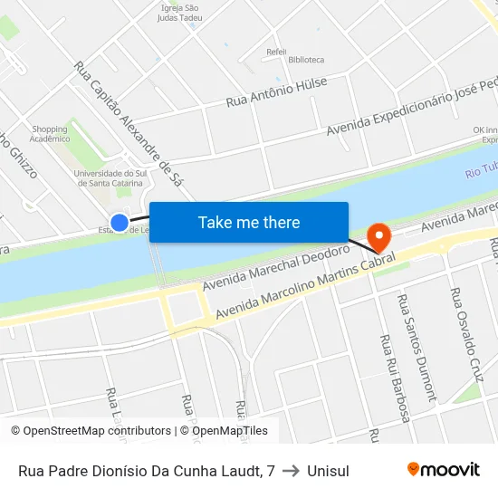 Rua Padre Dionísio Da Cunha Laudt, 7 to Unisul map
