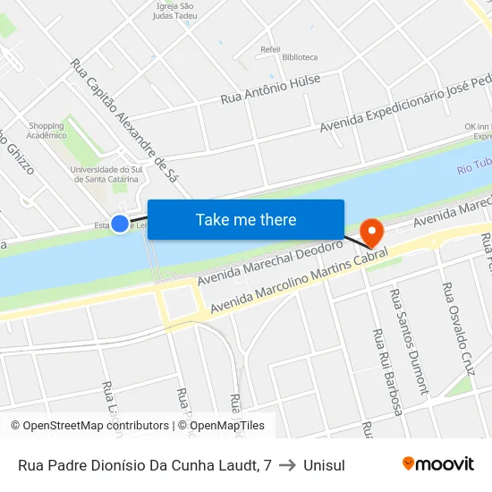Rua Padre Dionísio Da Cunha Laudt, 7 to Unisul map