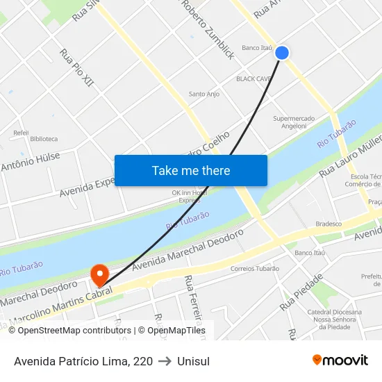 Avenida Patrício Lima, 220 to Unisul map