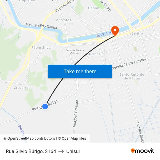 Rua Silvio Búrigo, 2164 to Unisul map