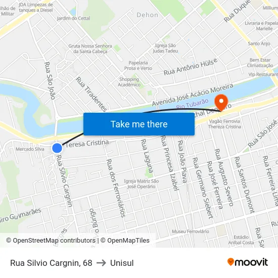 Rua Silvio Cargnin, 68 to Unisul map
