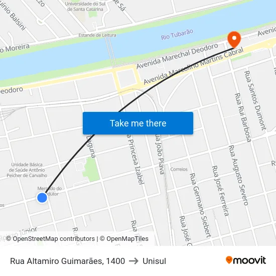 Rua Altamiro Guimarães, 1400 to Unisul map