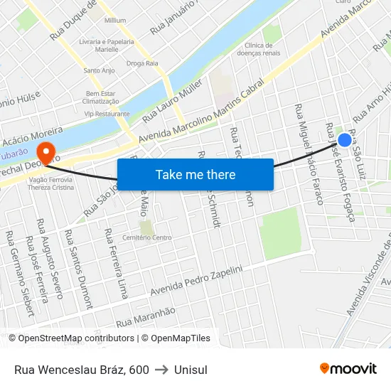 Rua Wenceslau Bráz, 600 to Unisul map