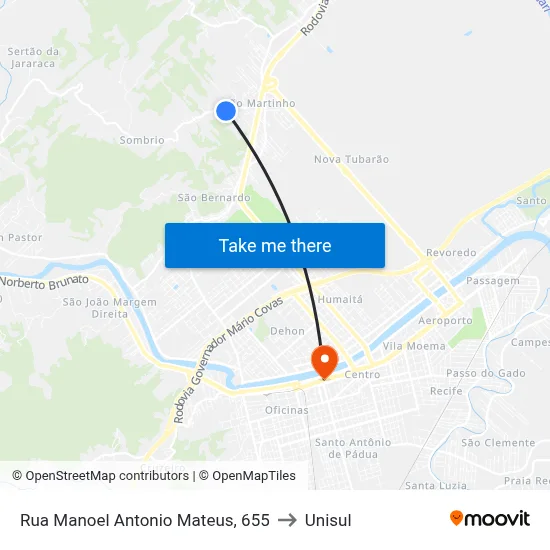 Rua Manoel Antonio Mateus, 655 to Unisul map