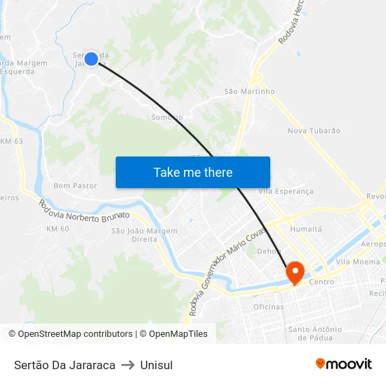 Sertão Da Jararaca to Unisul map