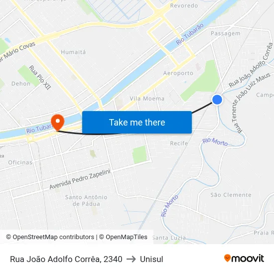 Rua João Adolfo Corrêa, 2340 to Unisul map