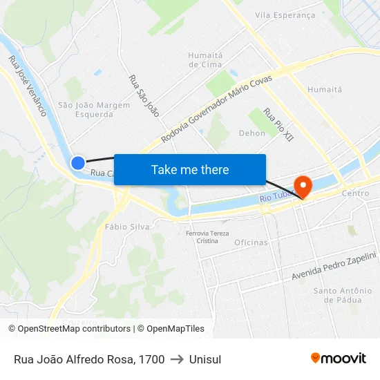 Rua João Alfredo Rosa, 1700 to Unisul map
