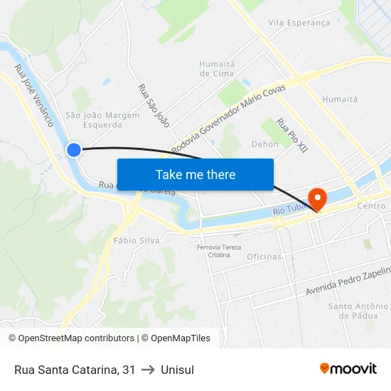 Rua Santa Catarina, 31 to Unisul map