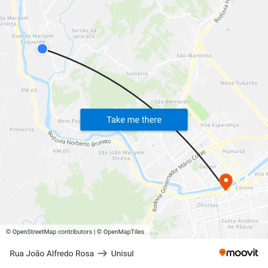 Rua João Alfredo Rosa to Unisul map