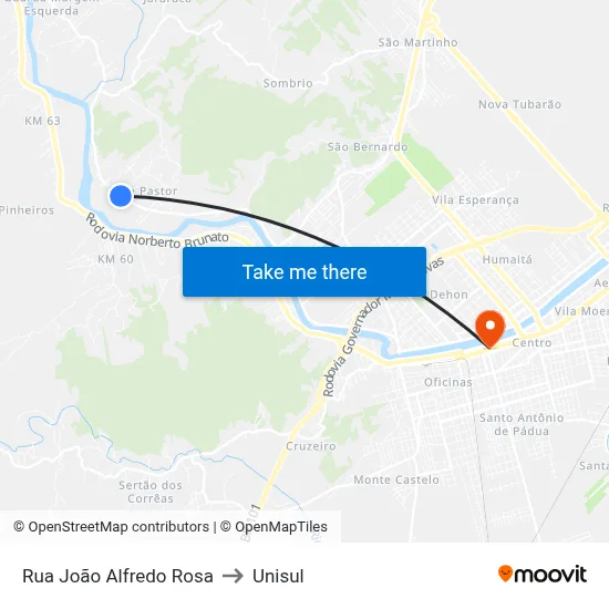 Rua João Alfredo Rosa to Unisul map