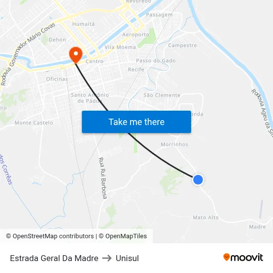 Estrada Geral Da Madre to Unisul map