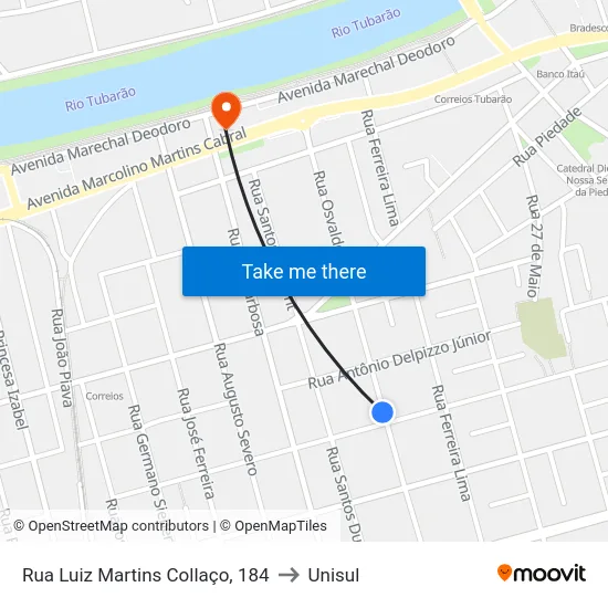 Rua Luiz Martins Collaço, 184 to Unisul map