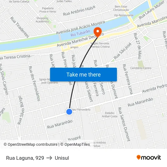 Rua Laguna, 929 to Unisul map