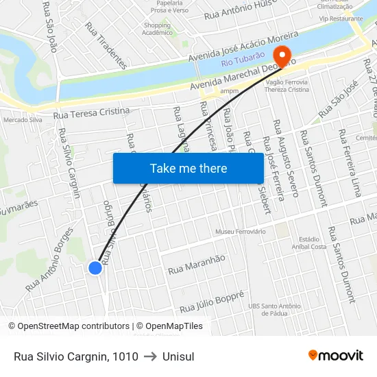 Rua Silvio Cargnin, 1010 to Unisul map