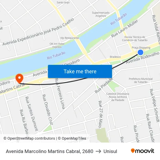 Avenida Marcolino Martins Cabral, 2680 to Unisul map