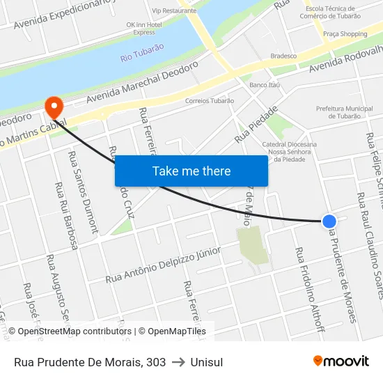 Rua Prudente De Morais, 303 to Unisul map