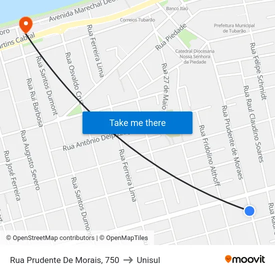 Rua Prudente De Morais, 750 to Unisul map