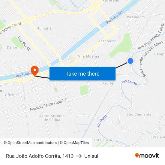 Rua João Adolfo Corrêa, 1413 to Unisul map