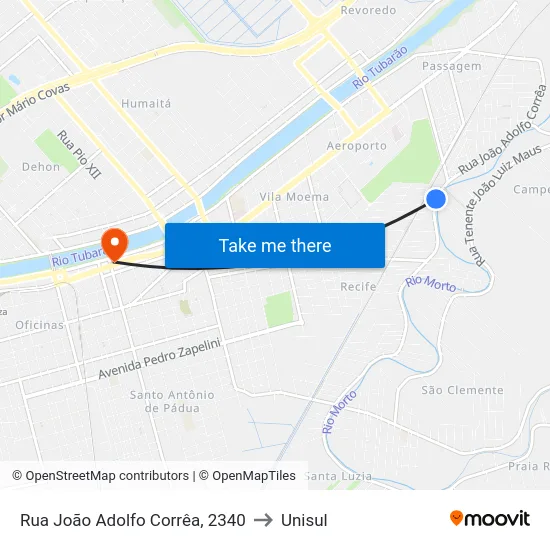 Rua João Adolfo Corrêa, 2340 to Unisul map