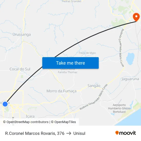 R.Coronel Marcos Rovaris, 376 to Unisul map