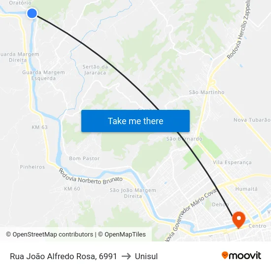 Rua João Alfredo Rosa, 6991 to Unisul map