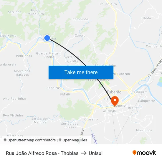 Rua João Alfredo Rosa - Thobias to Unisul map
