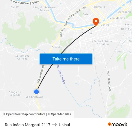 Rua Inácio Margotti 2117 to Unisul map