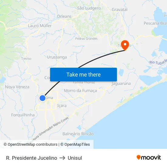 R. Presidente Jucelino to Unisul map