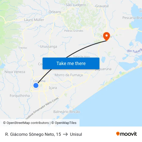 R. Giácomo Sônego Neto, 15 to Unisul map